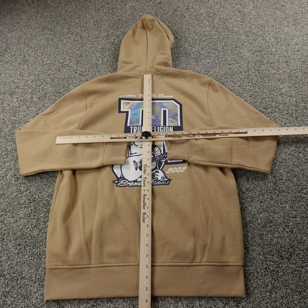 NEW True Religion Hoodie Mens L‎ Beige Buddha Full Zip Sweatshirt Sweater Jacket